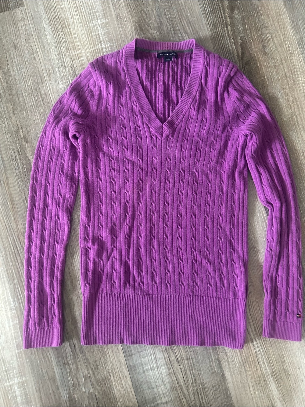Tommy Hilfiger Women's Cable V-Neck Sweater - Purple